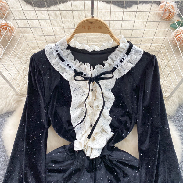 Sweetie Lace Trim Suede Dress