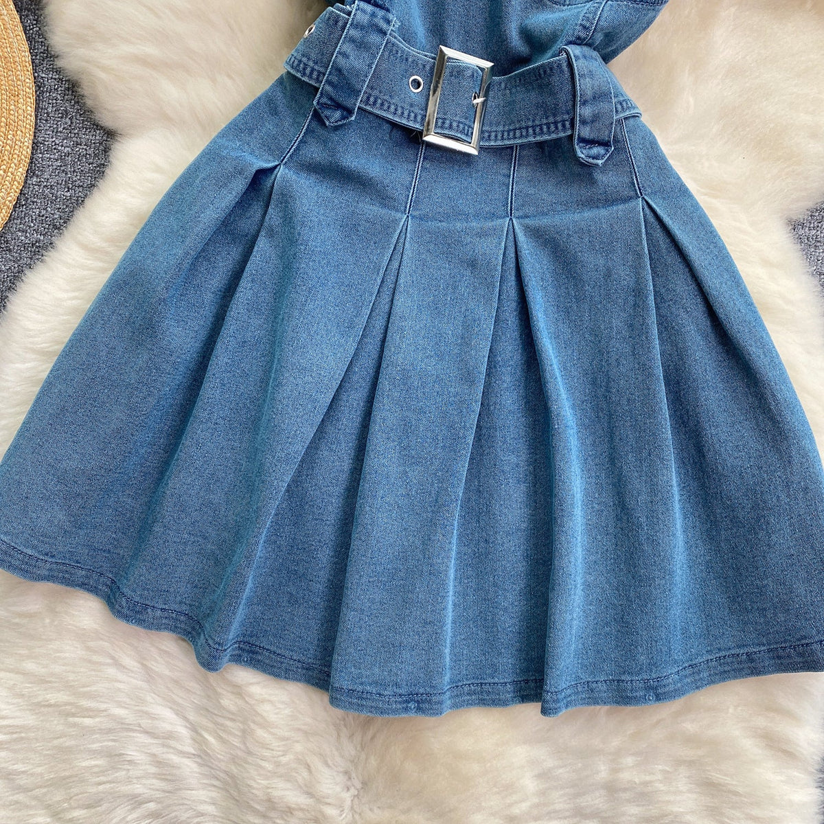 Vintage Ruffle Sleeve Denim Dress