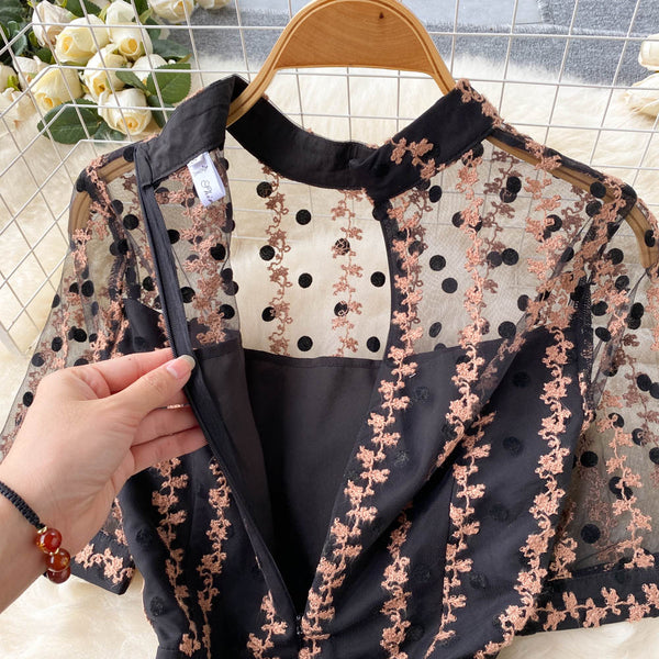 Elegant Mesh Embroidered Fishtail Dress