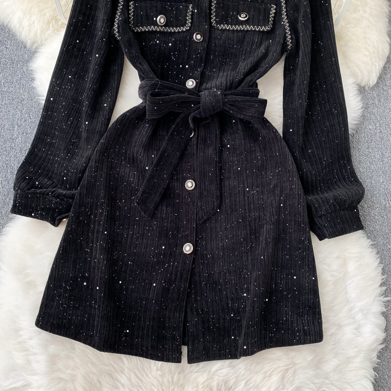 Vintage Waist-slimming A-line Black Dress