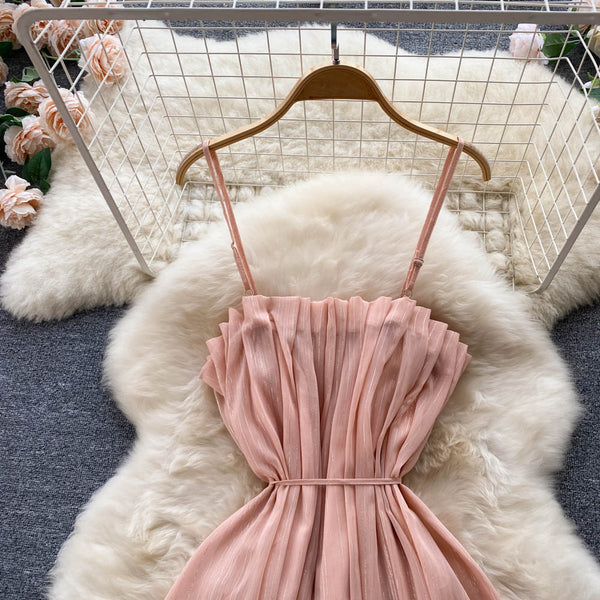 Pembe Volanlı Şifon Elbise