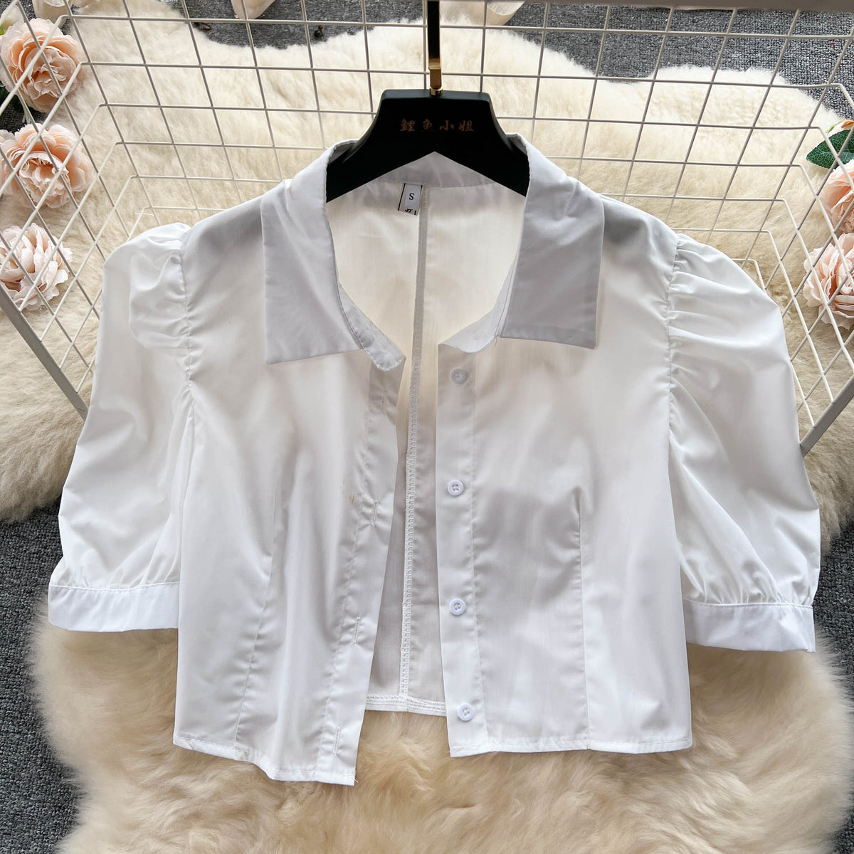Bubble-sleeve Blouse&Halter Pleated Dress