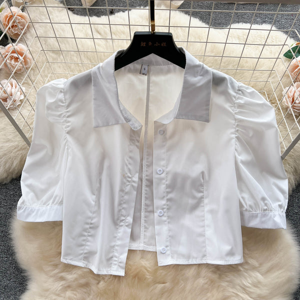 Bubble-sleeve Blouse&Halter Pleated Dress