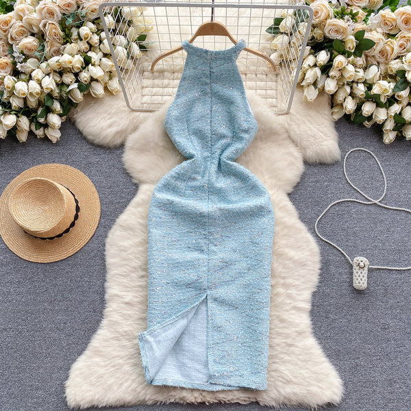 Premium Beaded Slim-fit Halter Dress