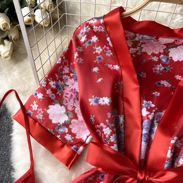 Lace-up Printed Robe Cardigan Dress