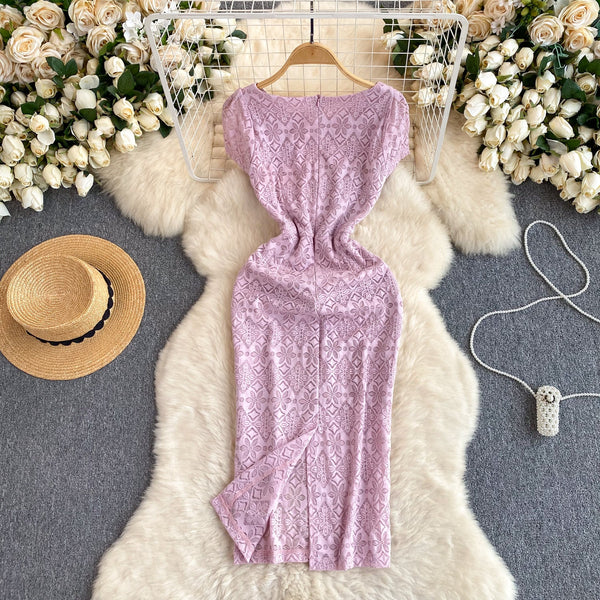Sweetie Hip-wrapping Pink Lace Dress