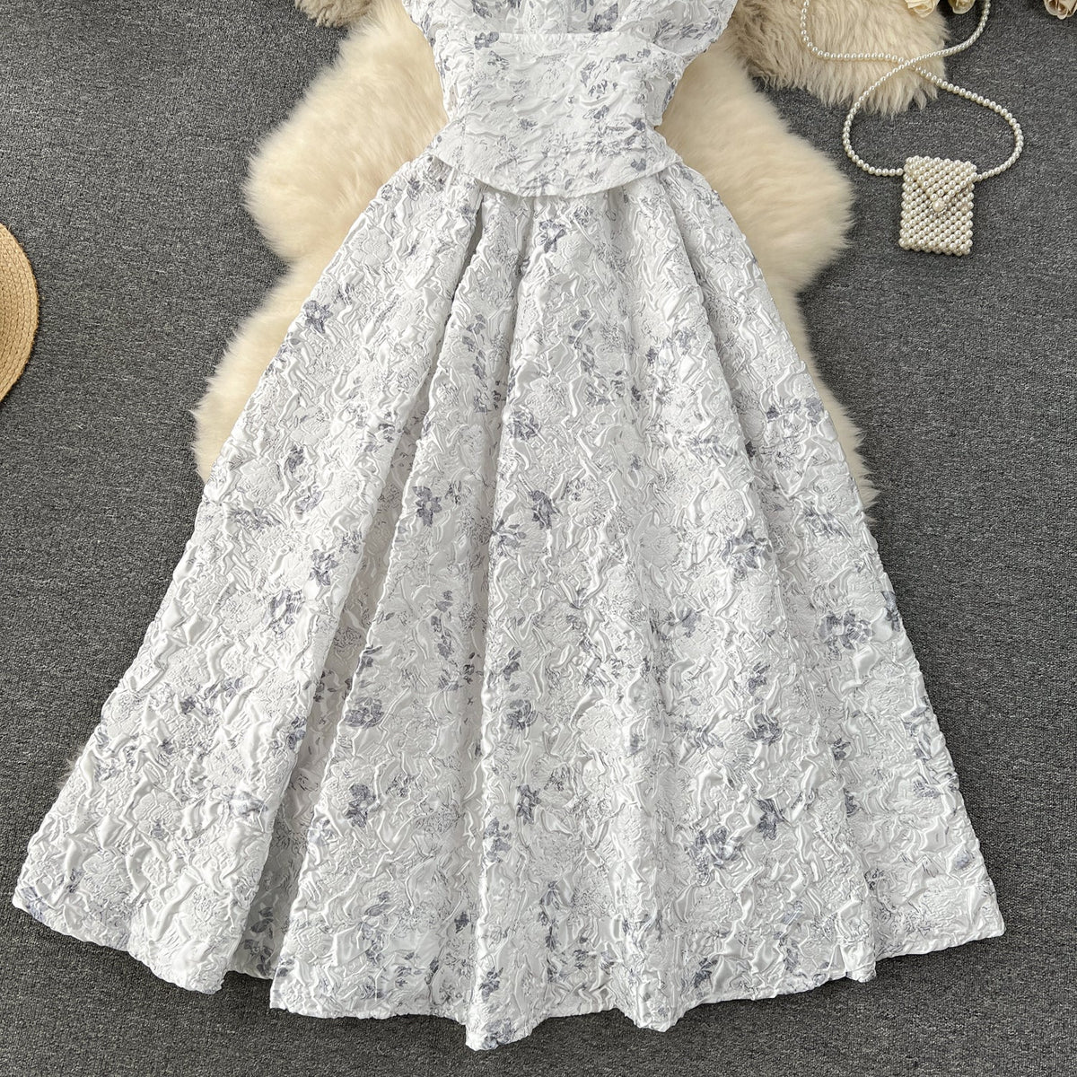 Courtly Jacquard Lace-up Girdling Dress