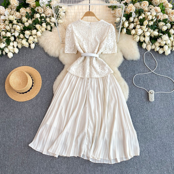Delicate Square Neckline Lace Patchwork Dress