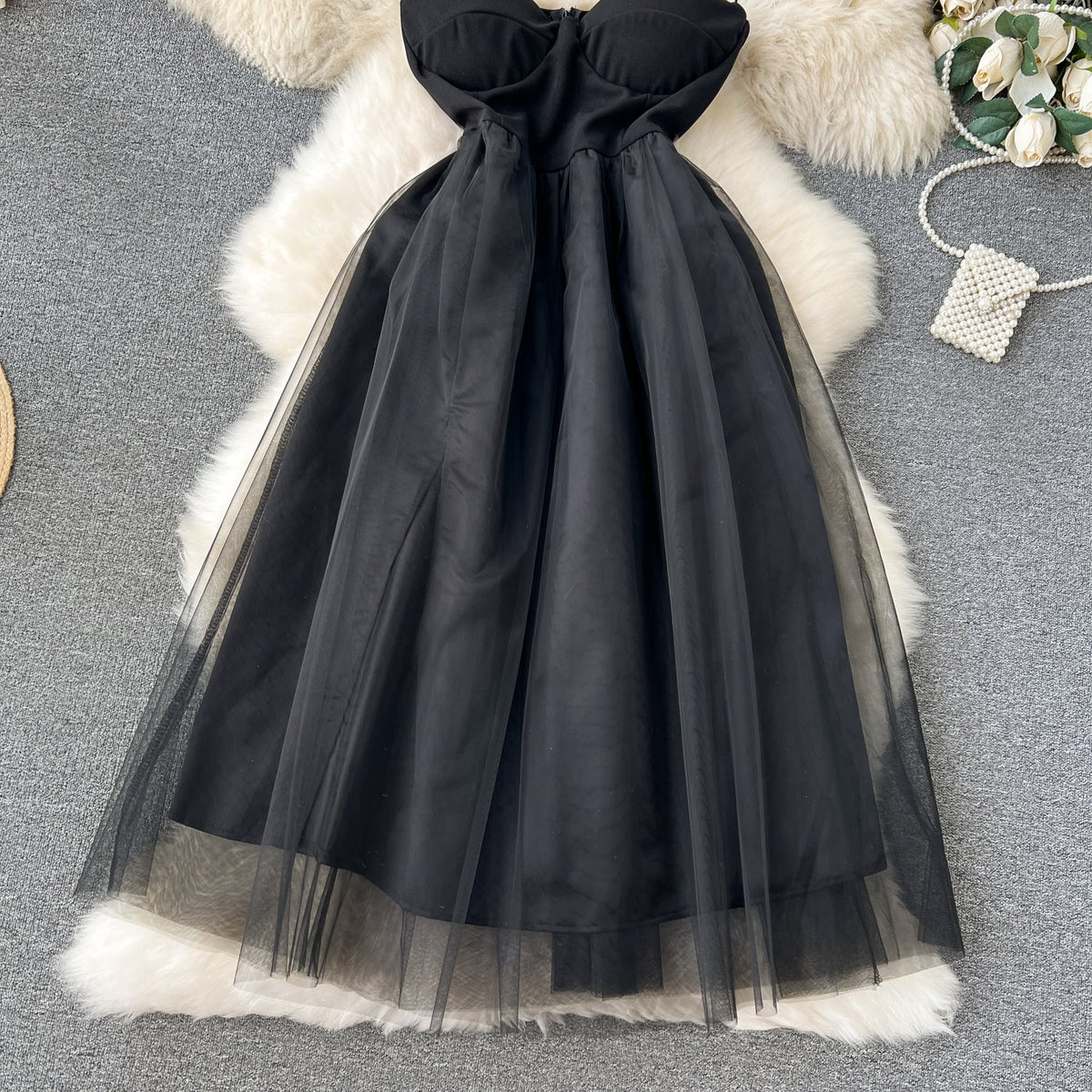 Elegant Black Mesh Slip Dress