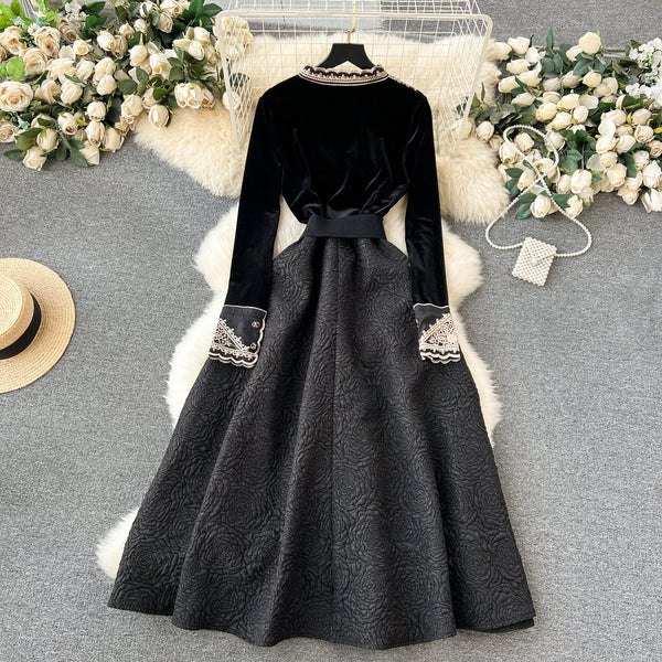 Vintage Embroidered A-line Suede Dress