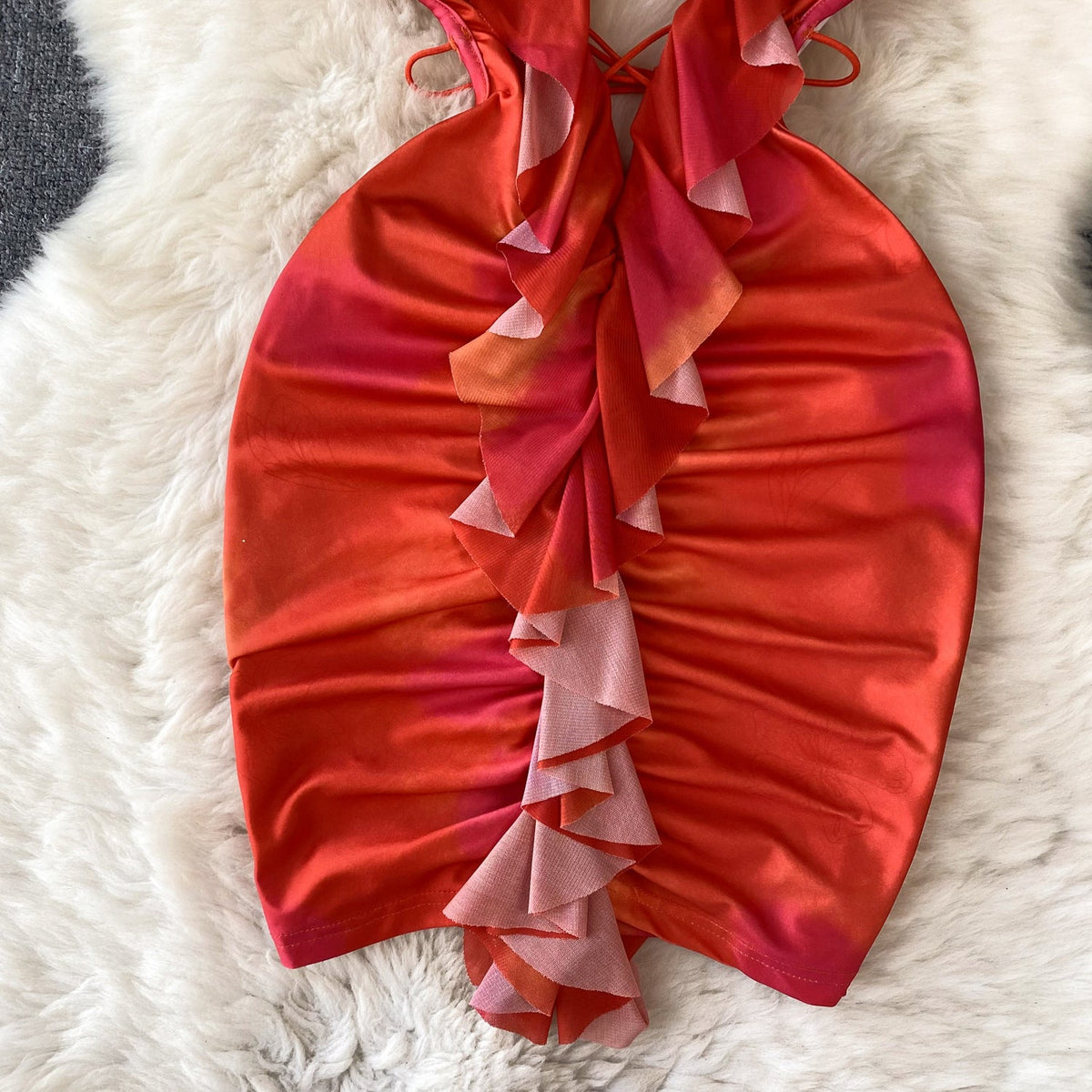 Hollowed Ruffle Backless Halter Dress