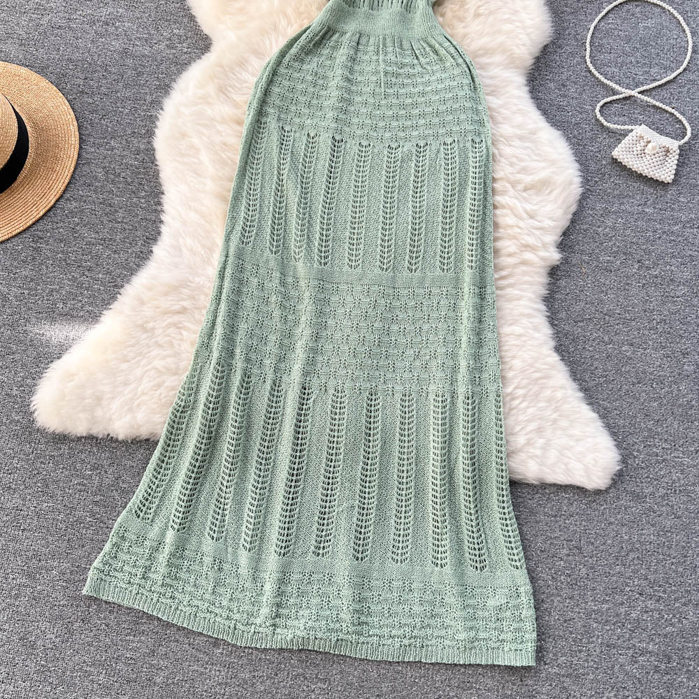 Solid Color V-neck A-line Dress