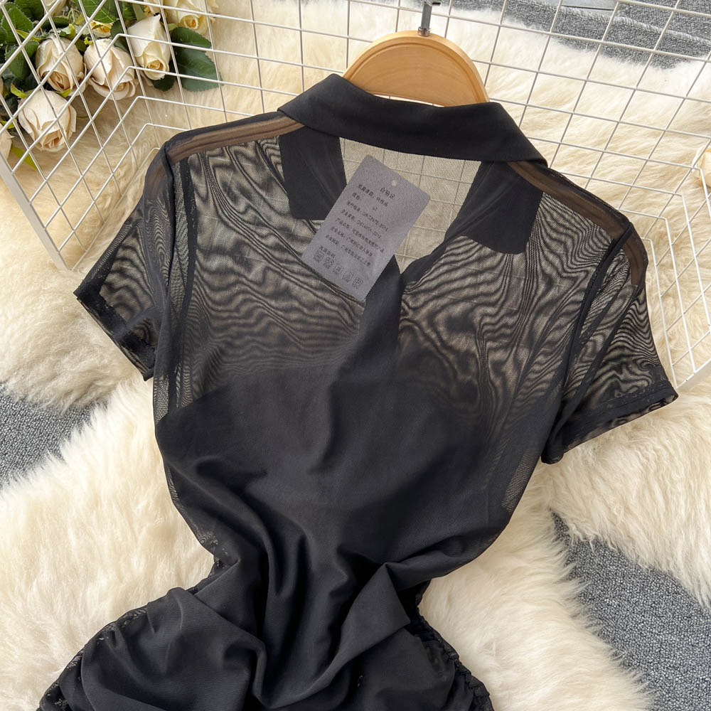 Turtleneck Mesh Dress&Bottom Bustier 2Pcs