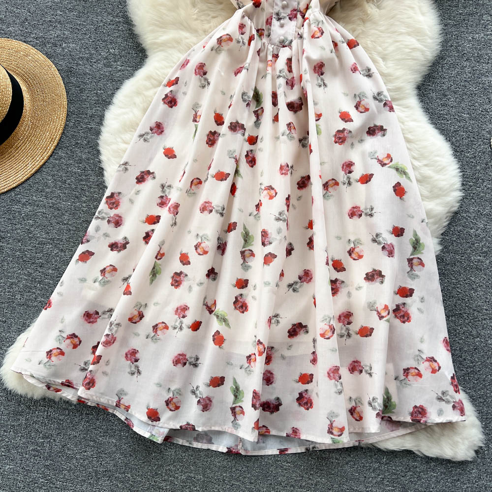 French Style Floral Halter Dress