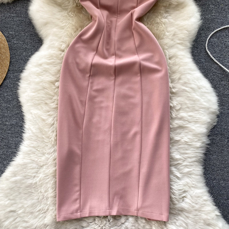 Sleeveless Pink Dress with Pearl Neckline