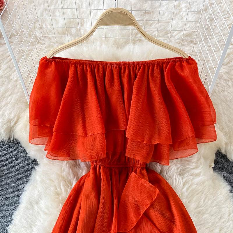 Off-shoulder Ruffled Chiffon Dress