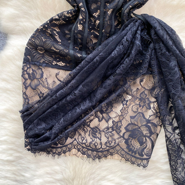 Sexy Embroidered Black Lace Dress