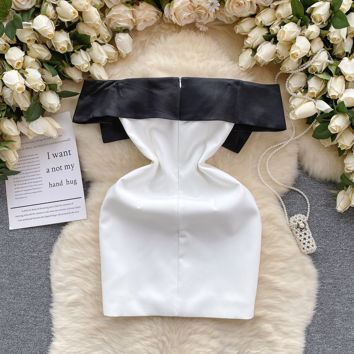 Off-shoulder Black Bow White Dress