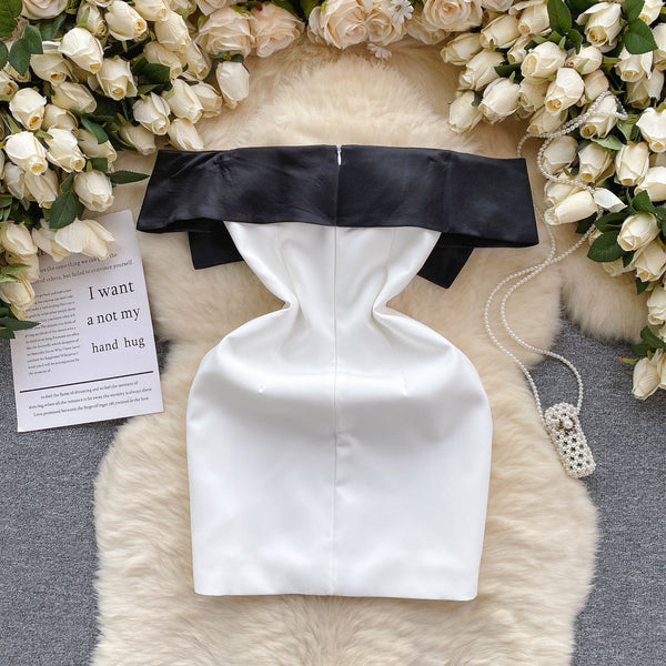Off-shoulder Black Bow White Dress