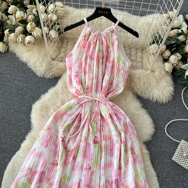 Fairy Lace-up Pink Floral Dress
