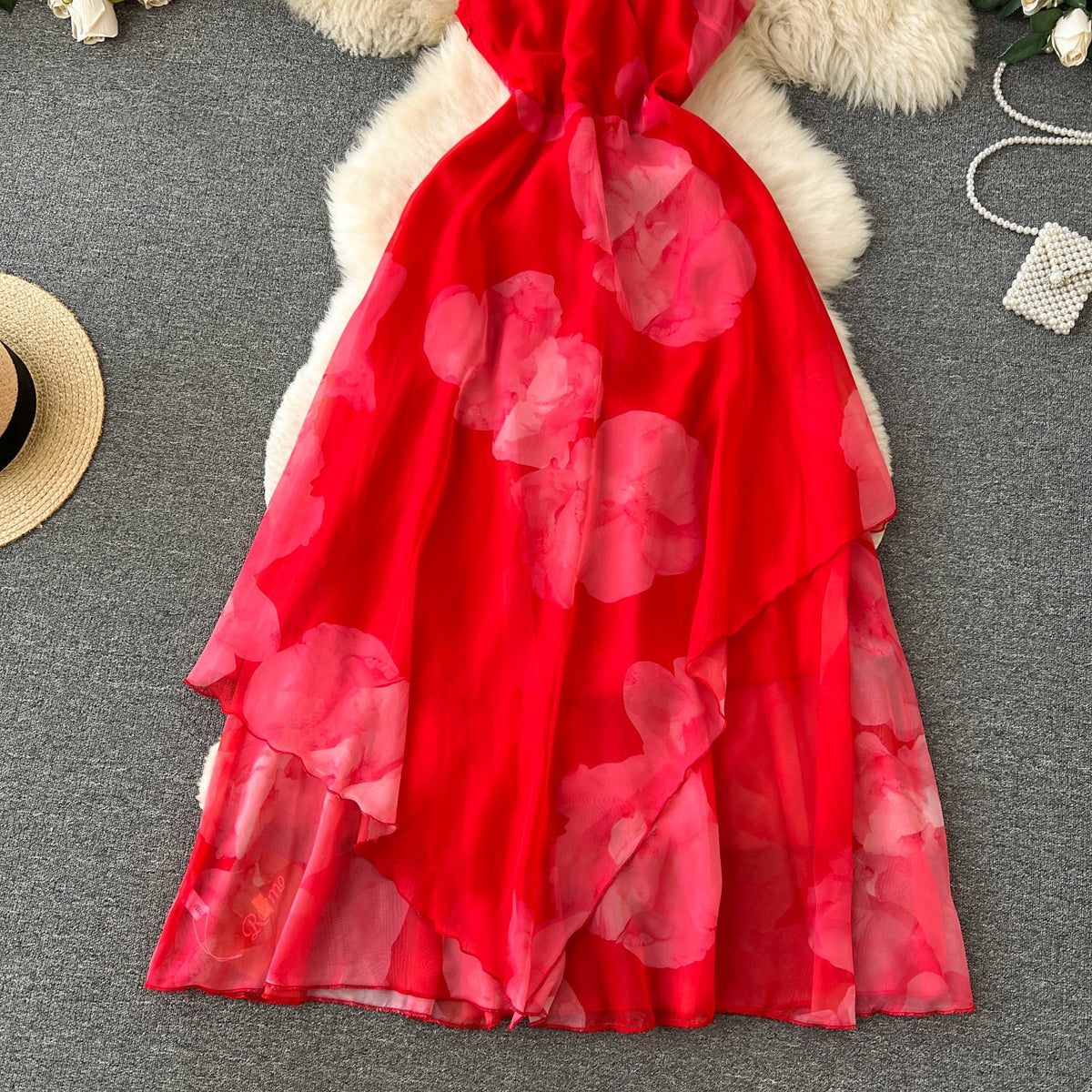 French Style Floral Printed Slip Dress