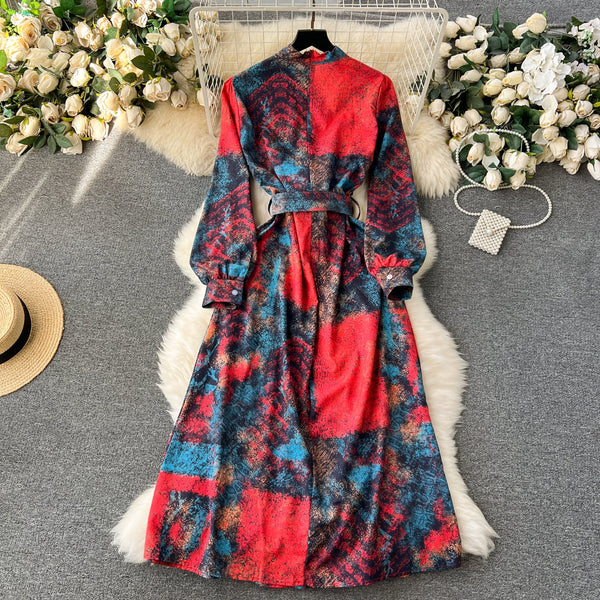 Vintage Colorful Tie-dye Shirt Dress