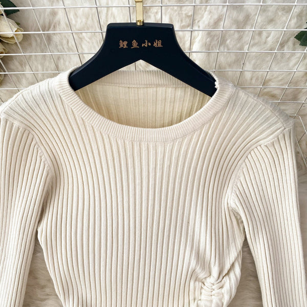 Solid Color Slim-fitting Knitted Dress