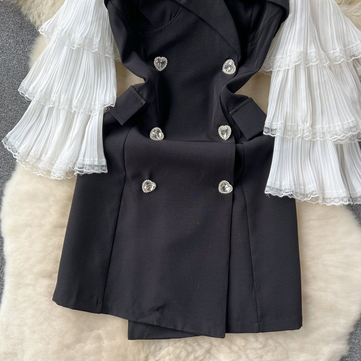 Layered Sleeves Patchwork Black Dress