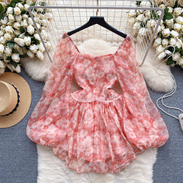 Daisy Printed Puffy Sleeve Floral Dress