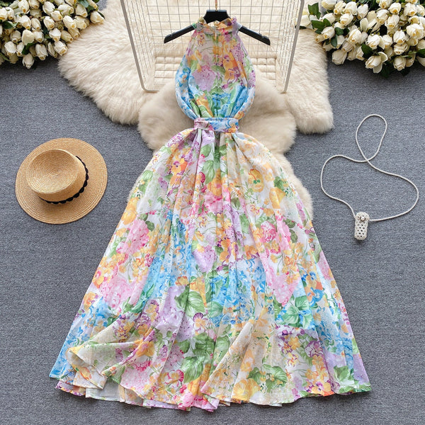 Fairy Ruffled Floral Halter Dress