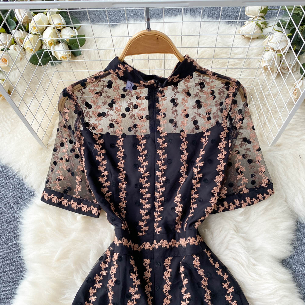 Elegant Mesh Embroidered Fishtail Dress