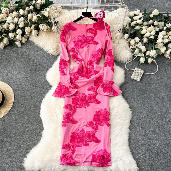High-end Embroidered Floral Split Dress