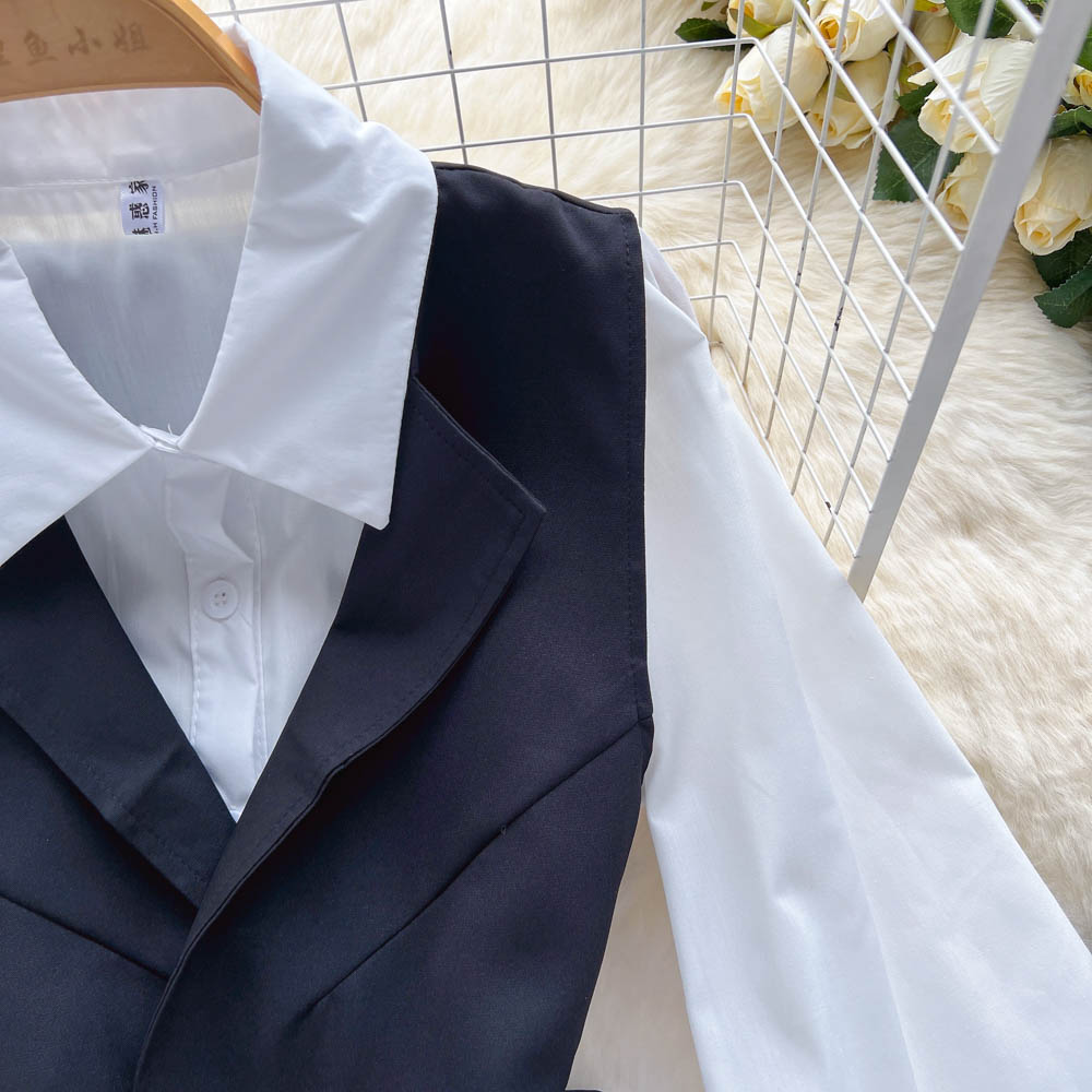 Korean Style White Dress&Waistcoat 2Pcs
