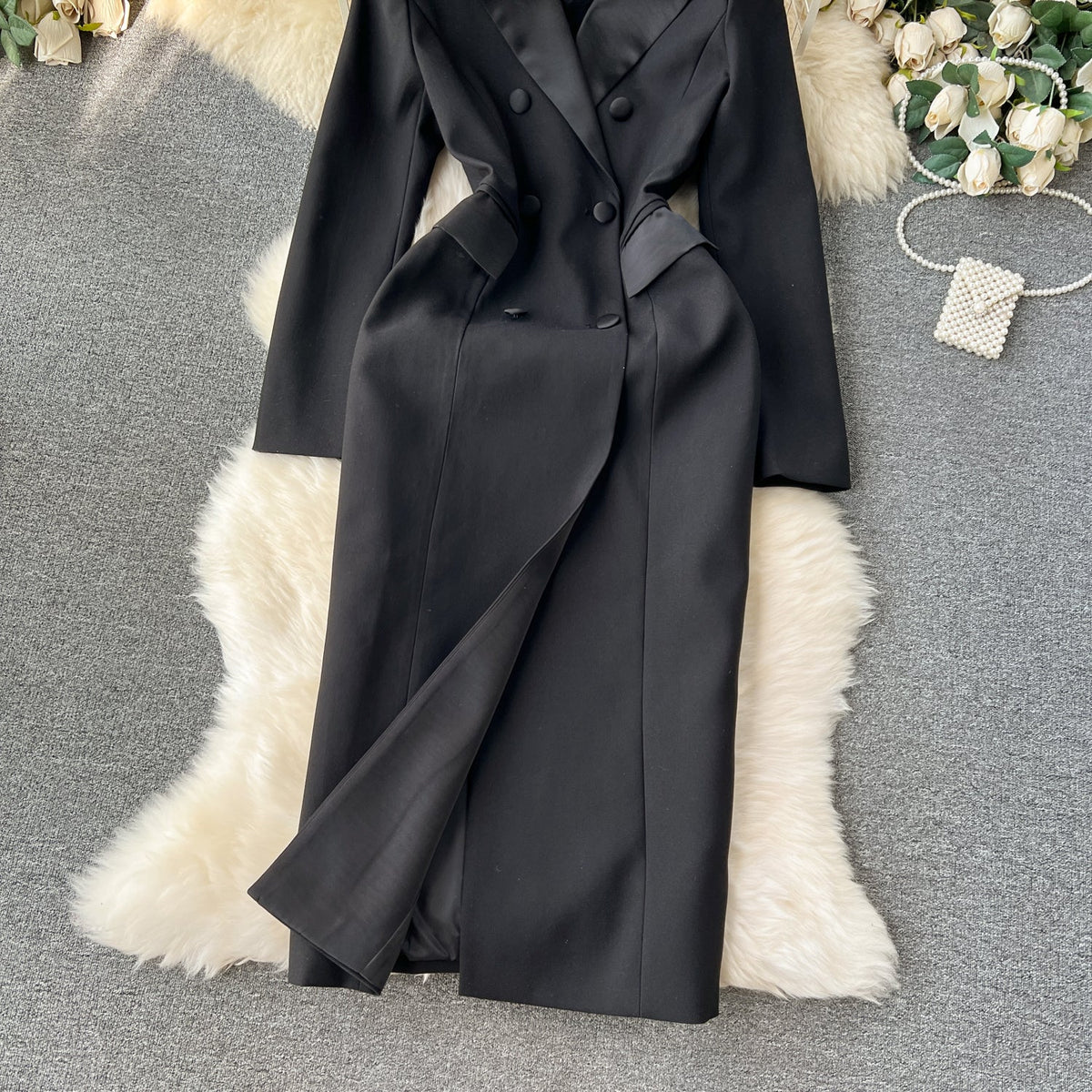 Double-breasted Black Coat Dress