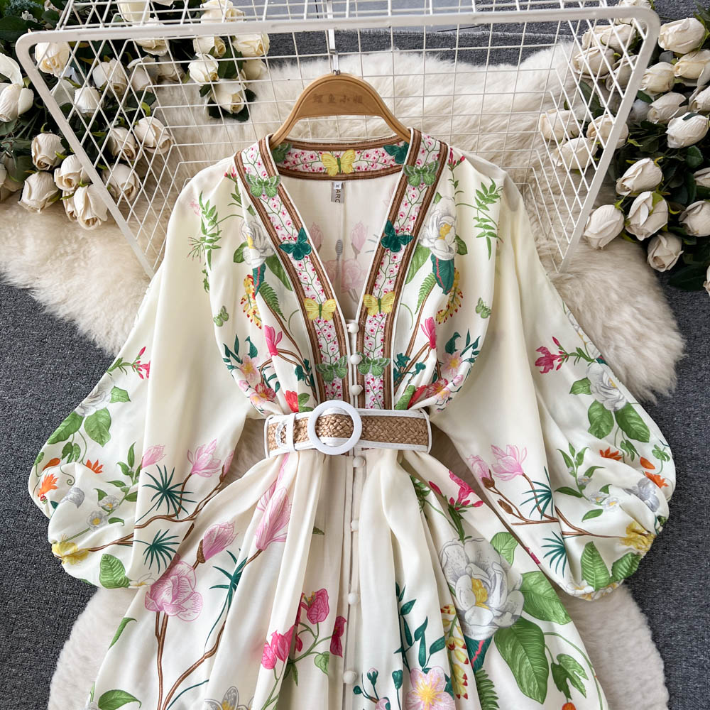 Ethnic Style V-neck Floral Dress
