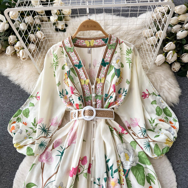 Ethnic Style V-neck Floral Dress