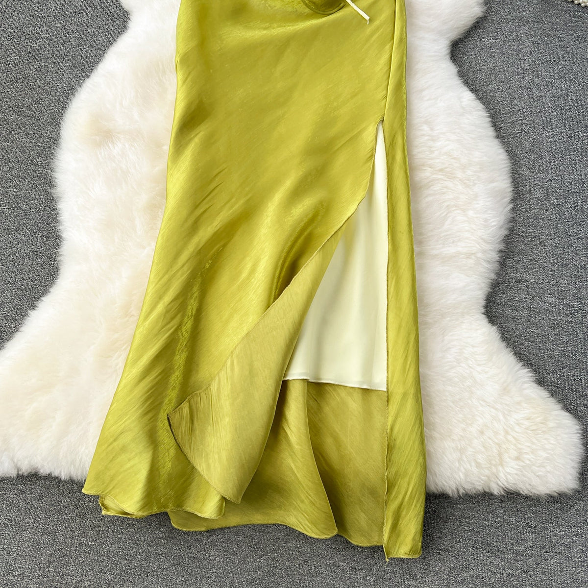High-end 3d Floral Split Slip Dress