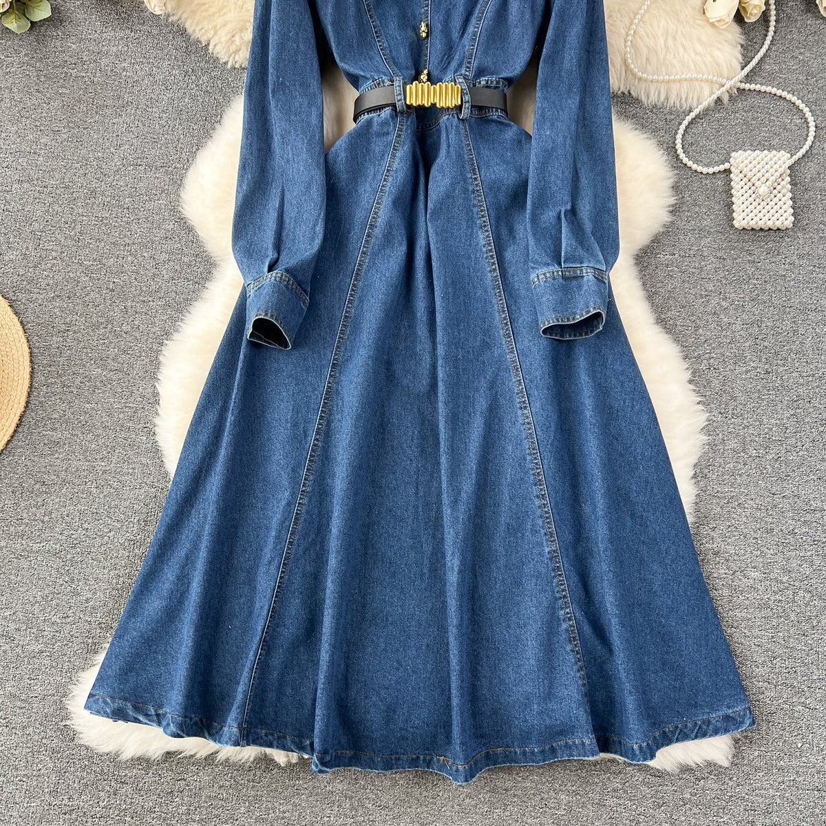 Vintage Square Collar Denim Dress