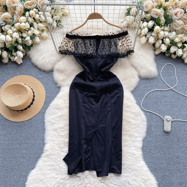 Off-shoulder Polka Dot Mesh Dress