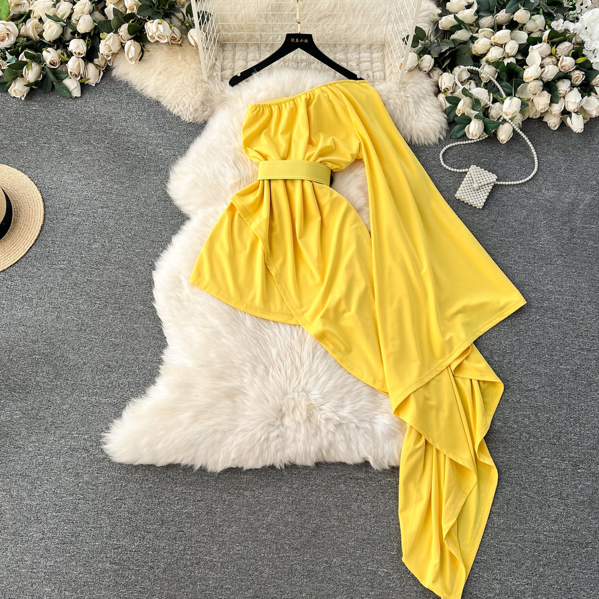Niche Asymmetric Flared Sleeve Dress