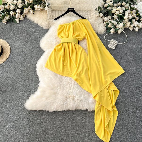 Niche Asymmetric Flared Sleeve Dress