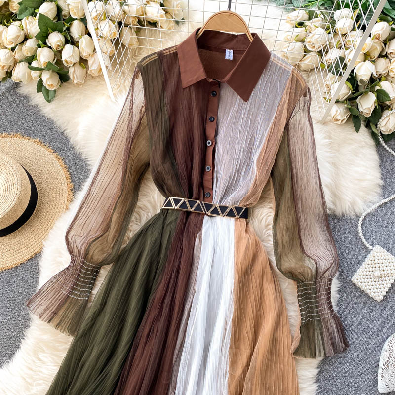 Fairy Color Blocking Mesh Dress