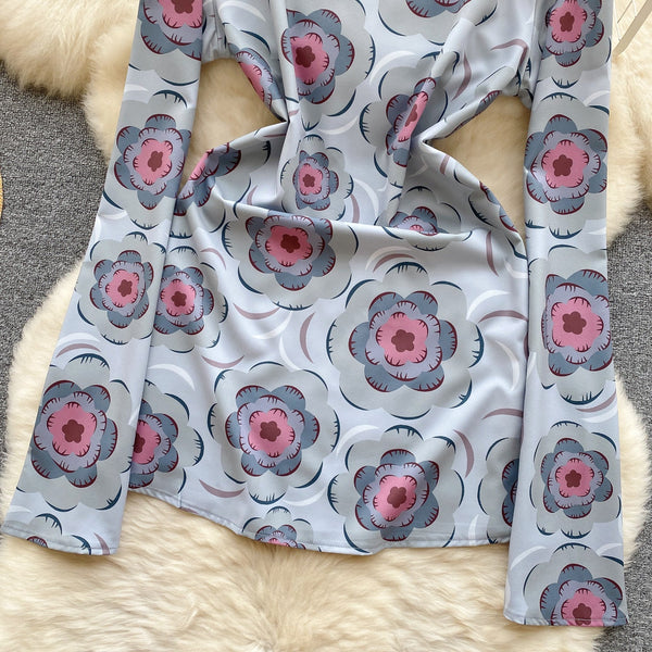 Vintage Slim-fitting Floral Printed Dress