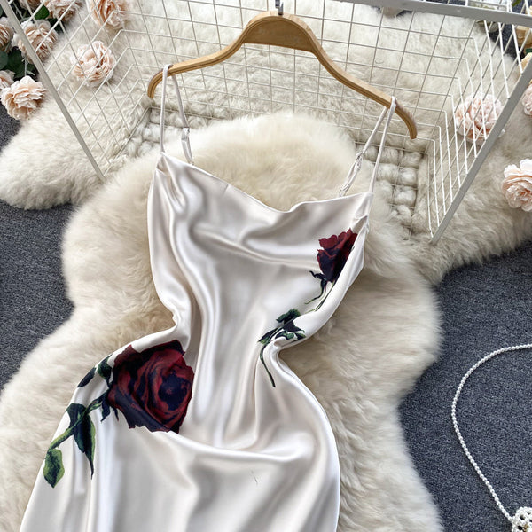 Ethnic Style Satin Printed Slip Dress