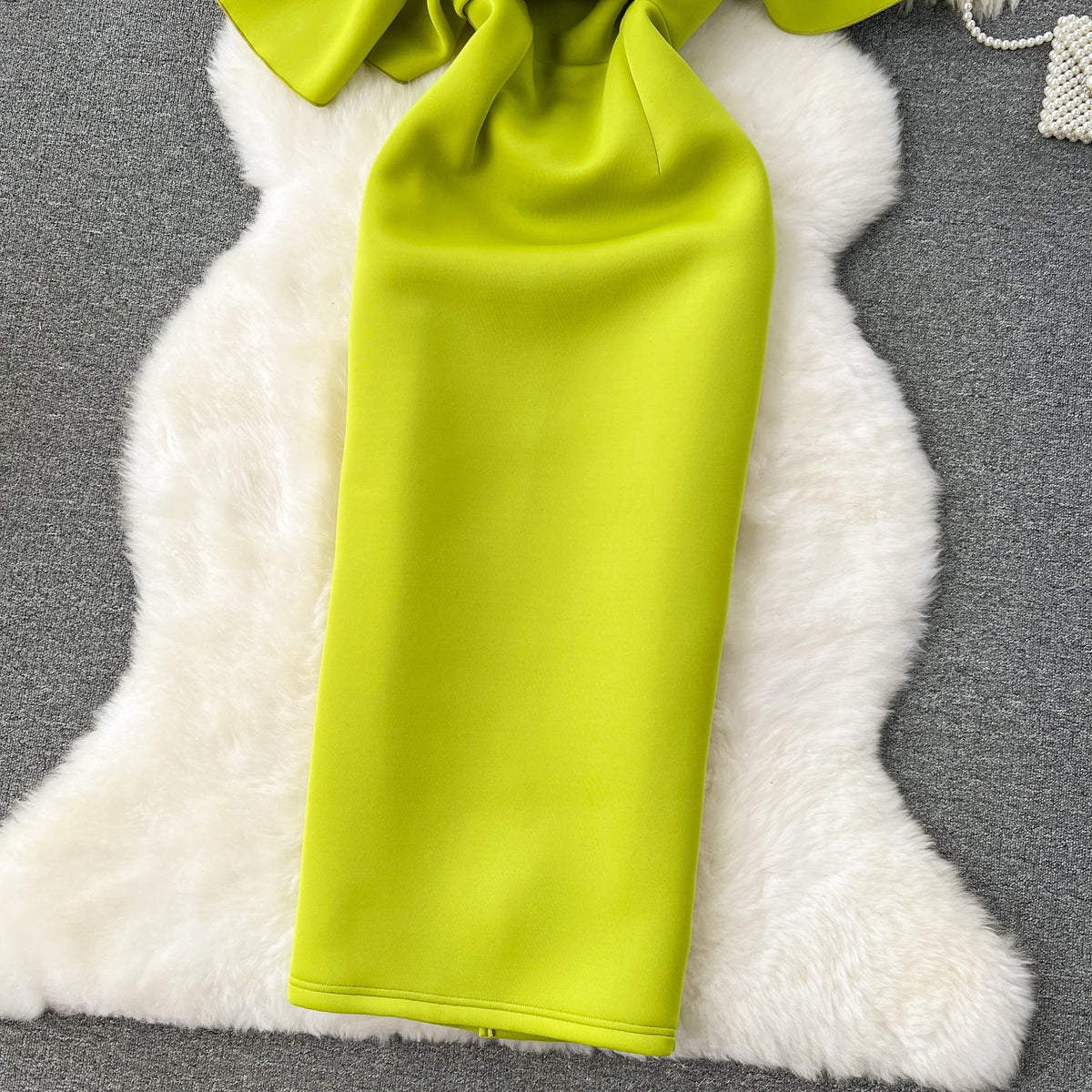 Slant Neckline Ruffled Green Dress