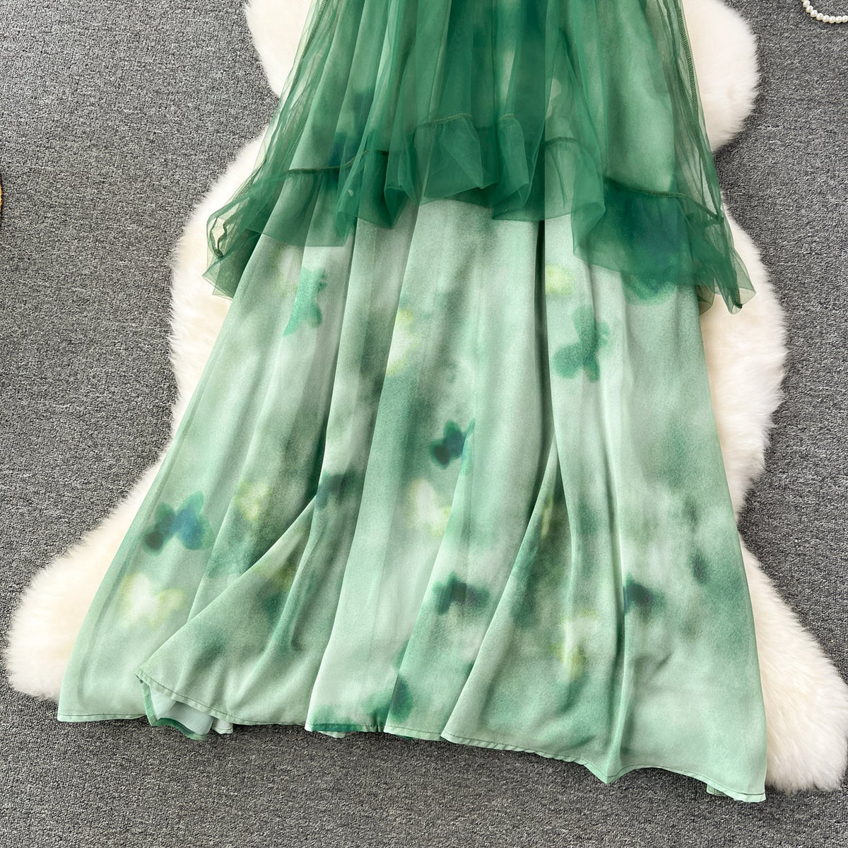 Fairy Green Mesh Loose-fit Halter Dress