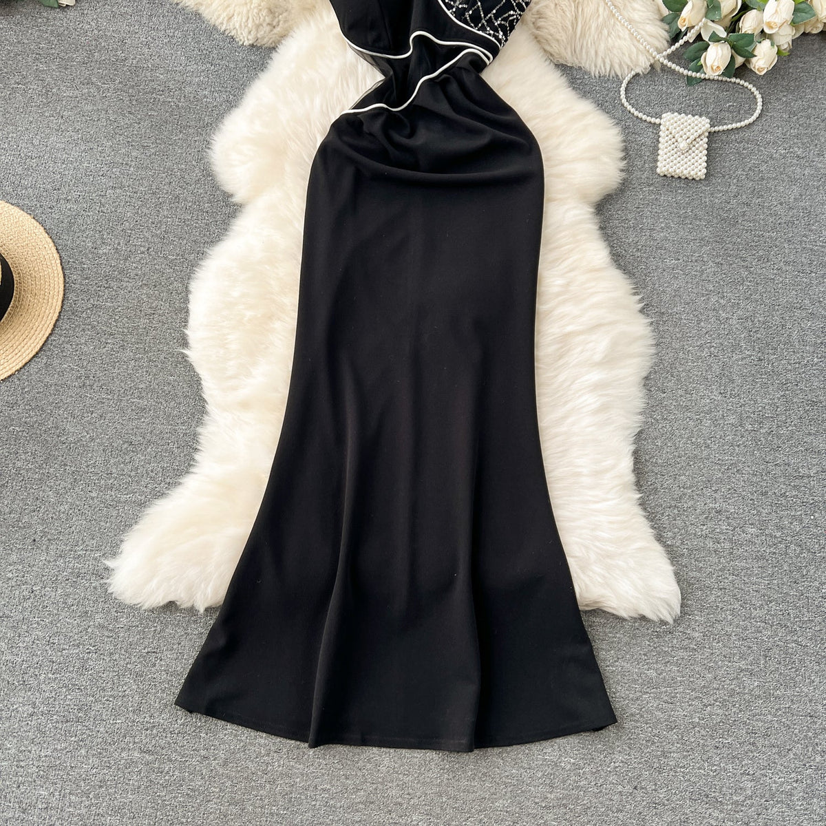 Elegant Sequined Embroidered Lace Black Dress
