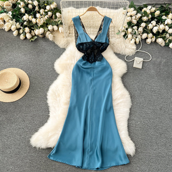 High-end Black Lace Patchwork Slip Dress