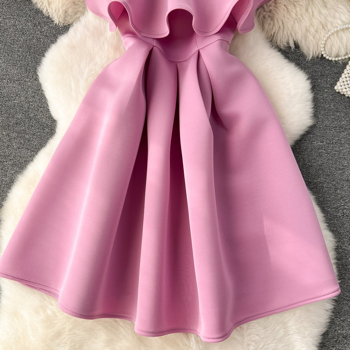 Delicate Ruffled Short Pink Dress