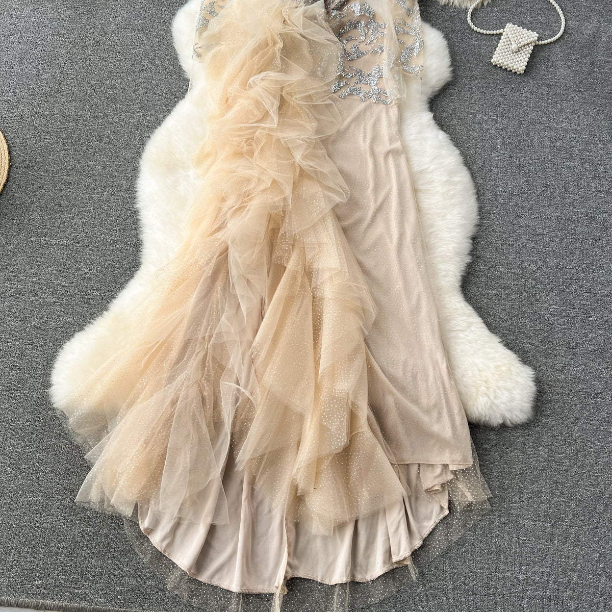 Sequined Mesh Patchwork Maxi Dress